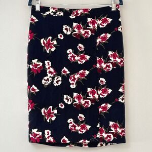 J.Crew Floral Faux Wrap‎ Pencil Skirt Womens Size 4 Navy Pink